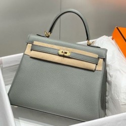 Top Replica Hermes Sellier Kelly Bag 25cm Epsom Light Gray