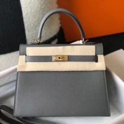Top Replica Hermes Sellier Kelly Bag 25cm Epsom Dark Gray