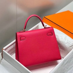 Top Replica Hermes Sellier Kelly Bag 25cm Epsom Rose Red