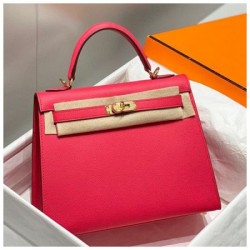 Top Replica Hermes Sellier Kelly Bag 25cm Epsom Rose Red