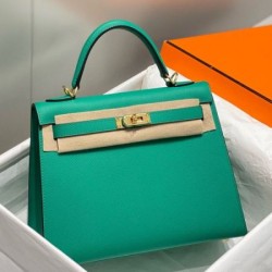 Top Replica Hermes Sellier Kelly Bag 25/28cm Epsom Jade Green