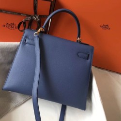 Top Replica Hermes Kelly Bag 28cm Epsom Blue GHW