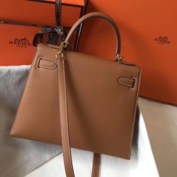 Top Replica Hermes Kelly Bag 28cm Epsom Brown GHW