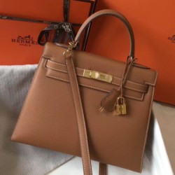 Top Replica Hermes Kelly Bag 28cm Epsom Brown GHW
