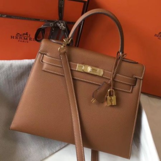 Super Clone Replica Hermes Kelly Bag 28cm Epsom Brown GHW Top Replica Hermes Kelly Bag 28cm Epsom Brown GHW