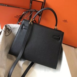Top Replica Hermes Kelly Bag 28cm Epsom Black GHW