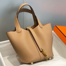 Top Replica Hermes Picotin Lock 18/22 Tote Bag in Brown Clemence
