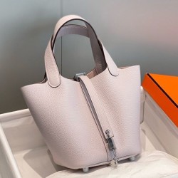 Top Replica Hermes Picotin Lock 18/22 Clemence Tote Bag in Pale Mauve
