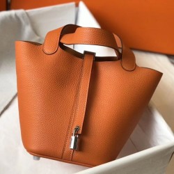 Top Replica Hermes Picotin Lock 18/22 Tote Bag in Orange Clemence