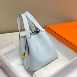 Top Replica Hermes Picotin Lock Tote Bag 18/22 Light Blue Clemence