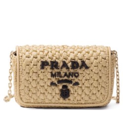 Replica Prada Crochet Raffia Shoulder Bag Apricot