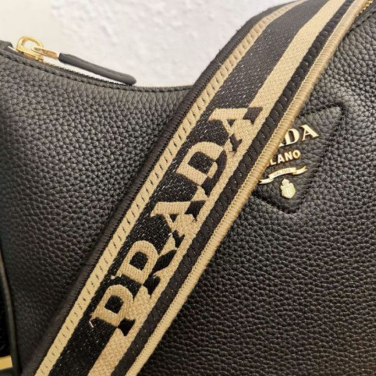 Replica Prada Shoulder Bag Grained Black Replica Prada Shoulder Bag Grained Black