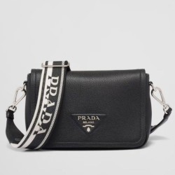 Replica Prada Flap Small Shoulder Bag Grained Black
