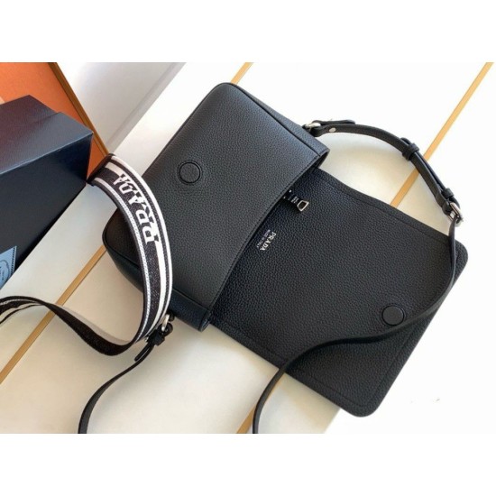 Replica Prada Flap Small Shoulder Bag Grained Black Replica Prada Flap Small Shoulder Bag Grained Black