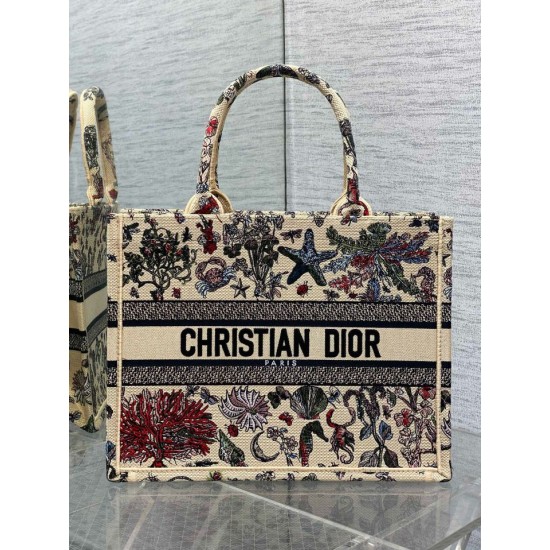 Replica Dior Medium Book Tote Bag Raffia with Dior Cabinet de Curiosites Beige