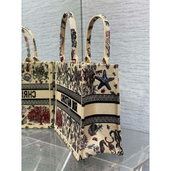 Replica Dior Medium Book Tote Bag Raffia with Dior Cabinet de Curiosites Beige