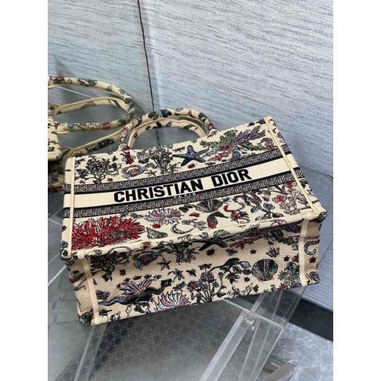 Replica Dior Medium Book Tote Bag Raffia with Dior Cabinet de Curiosites Beige