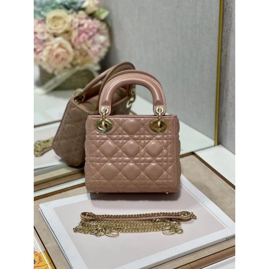 Replica Dior Mini Lady Dior Bag with Chain Blush Cannage