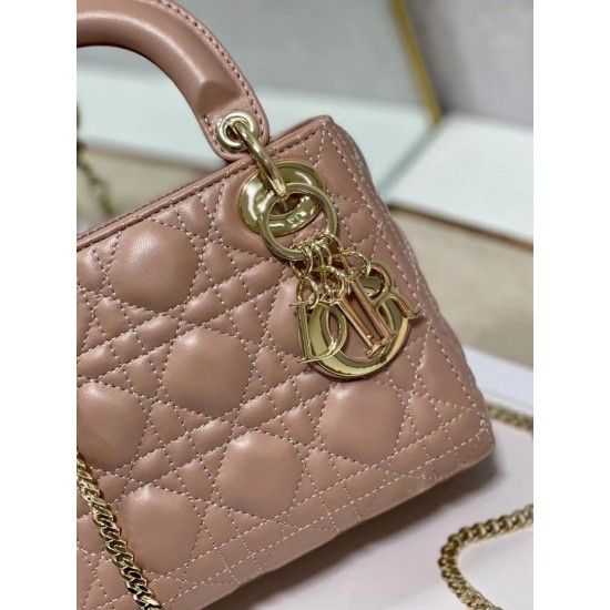 Replica Dior Mini Lady Dior Bag with Chain Blush Cannage
