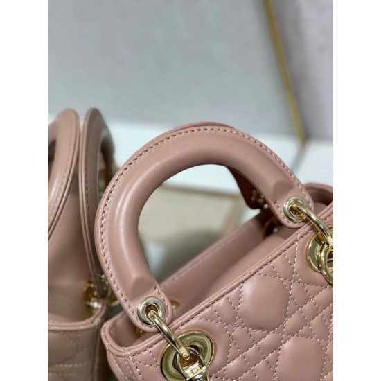 Replica Dior Mini Lady Dior Bag with Chain Blush Cannage