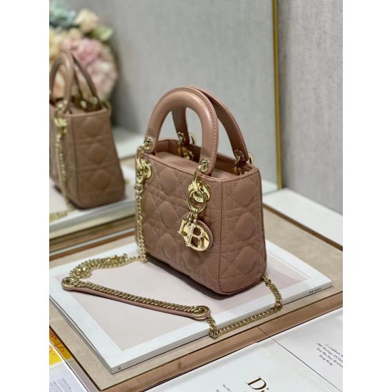 Replica Dior Mini Lady Dior Bag with Chain Blush Cannage