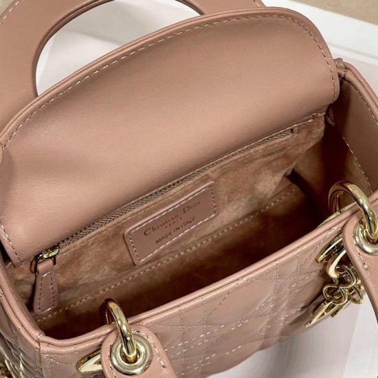 Replica Dior Mini Lady Dior Bag with Chain Blush Cannage