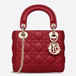 Replica Dior Mini Lady Dior Bag with Chain Red Cannage