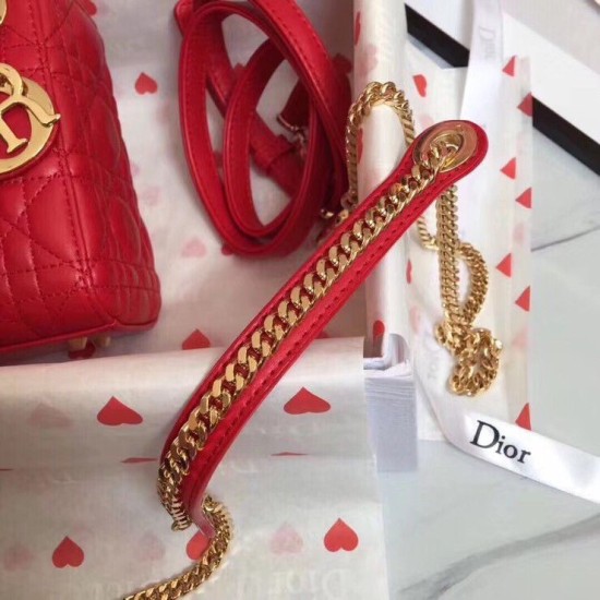 Replica Dior Mini Lady Dior Bag with Chain Red Cannage