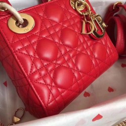Replica Dior Mini Lady Dior Bag with Chain Red Cannage