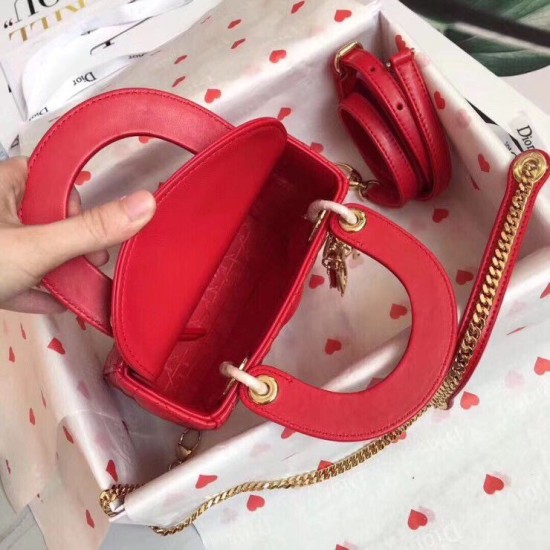 Replica Dior Mini Lady Dior Bag with Chain Red Cannage