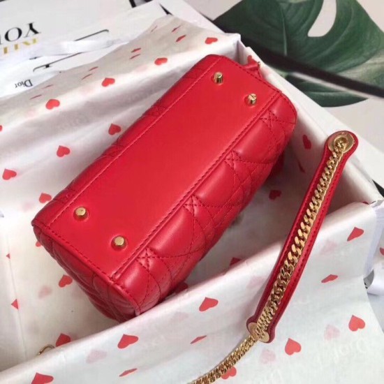 Replica Dior Mini Lady Dior Bag with Chain Red Cannage