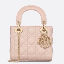 Replica Dior Lady Dior Mini Bag with Chain Resin Charms Pink
