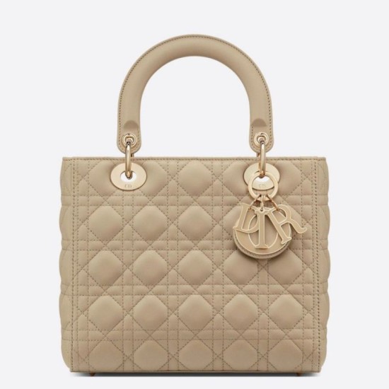 Replica Dior Medium Lady Dior Bag with Enamel Charm Beige Replica Dior Medium Lady Dior Bag with Enamel Charm Beige