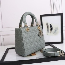 Replica Dior Medium Lady Dior Bag with Enamel Charm Gray