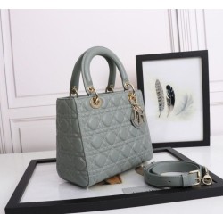 Replica Dior Medium Lady Dior Bag with Enamel Charm Gray Replica Dior Medium Lady Dior Bag with Enamel Charm Gray