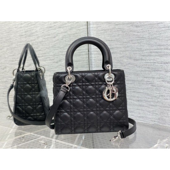 Replica Dior Lady Dior Medium Bag Grained Calfskin Black Replica Dior Lady Dior Medium Bag Grained Calfskin Black