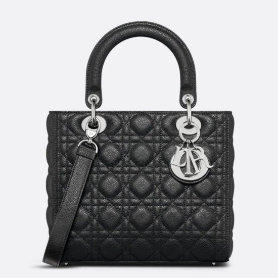 Replica Dior Lady Dior Medium Bag Grained Calfskin Black Replica Dior Lady Dior Medium Bag Grained Calfskin Black