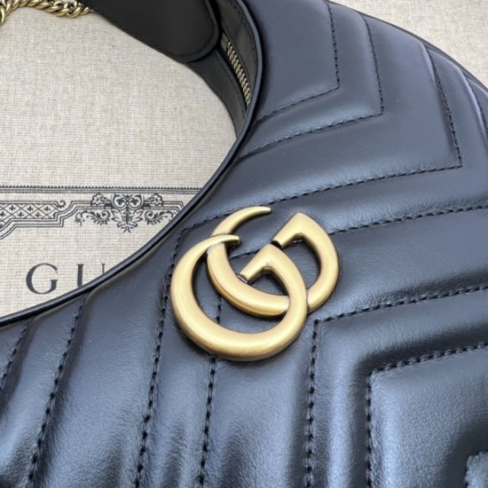 Fake Gucci GG Marmont half Moon Shaped Mini Bag 699514 Black Replica