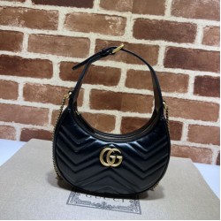 Fake Gucci GG Marmont half Moon Shaped Mini Bag 699514 Black Replica