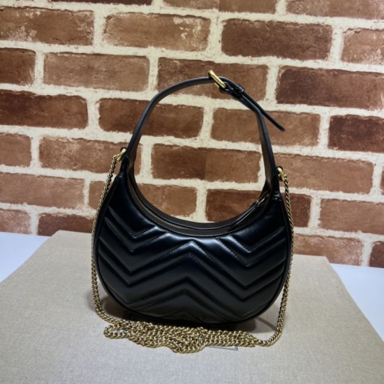 Fake Gucci GG Marmont half Moon Shaped Mini Bag 699514 Black Replica