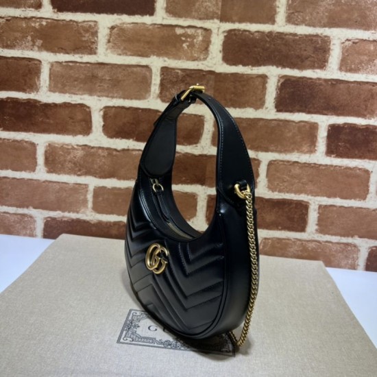 Fake Gucci GG Marmont half Moon Shaped Mini Bag 699514 Black Replica