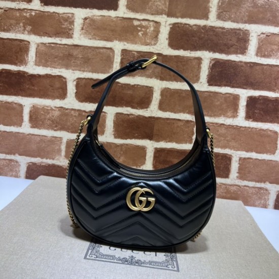 Fake Gucci GG Marmont half Moon Shaped Mini Bag 699514 Black Replica