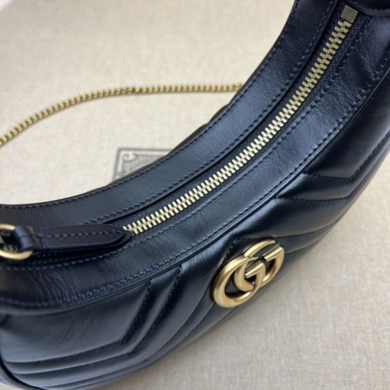 Fake Gucci GG Marmont half Moon Shaped Mini Bag 699514 Black Replica