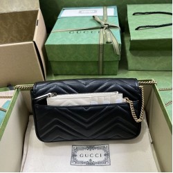 Replica Gucci GG Marmont Mini Card Case Chain Wallet 751526 Black