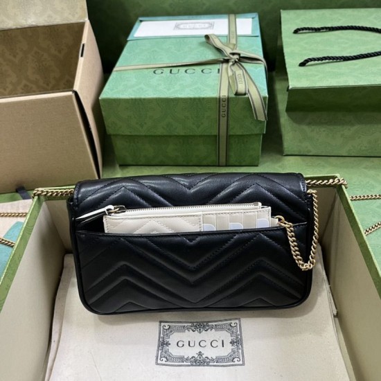 Replica Gucci GG Marmont Mini Card Case Chain Wallet 751526 Black