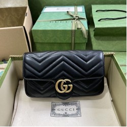 Replica Gucci GG Marmont Mini Card Case Chain Wallet 751526 Black