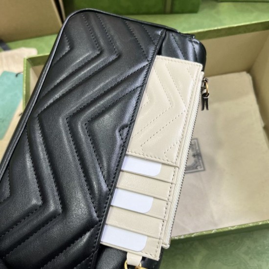 Replica Gucci GG Marmont Mini Card Case Chain Wallet 751526 Black