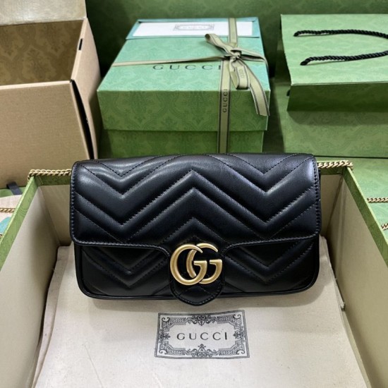 Replica Gucci GG Marmont Mini Card Case Chain Wallet 751526 Black