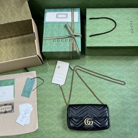 Replica Gucci GG Marmont Mini Card Case Chain Wallet 751526 Black