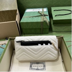 Replica Gucci GG Marmont Mini Card Case Chain Wallet 751526 White